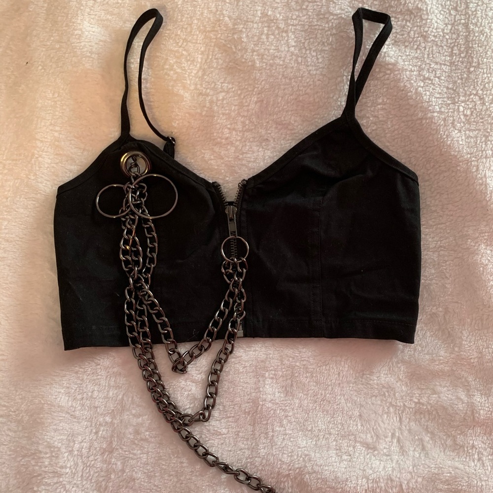 CARMAR DENIM MULTI CHAIN CROP TOP